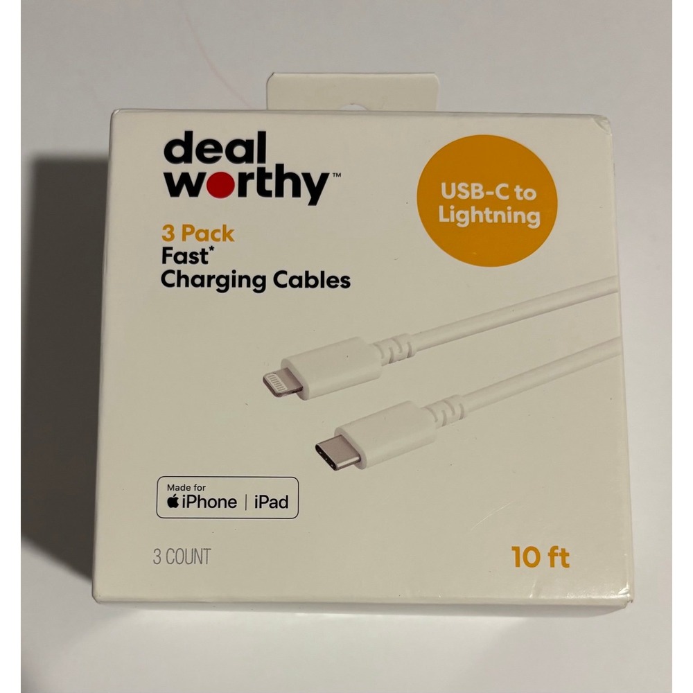 Deal Worthy 3 Pack USB-C to Lightning Fast Charging Cables 10 ft